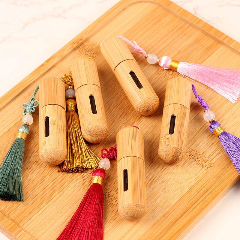 5ml天然竹制流苏精油滚珠瓶天然竹木开窗走珠分装瓶中国风