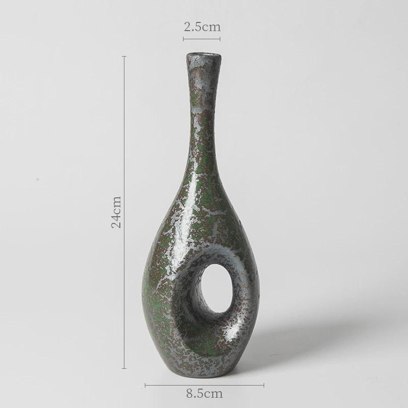 铁锈釉仿古陶瓷花瓶摆件新中式中式瓶花花器禅意自由日式插花器皿