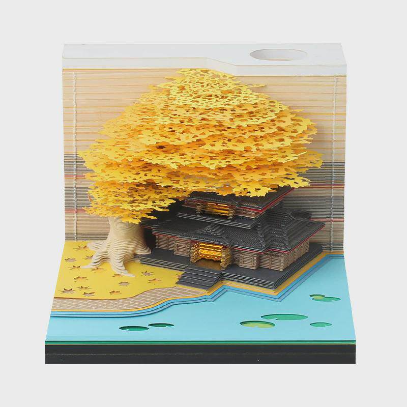 花团锦簇3d立体便签本纸雕日历定制树带灯建筑模型屋可撕创意礼品