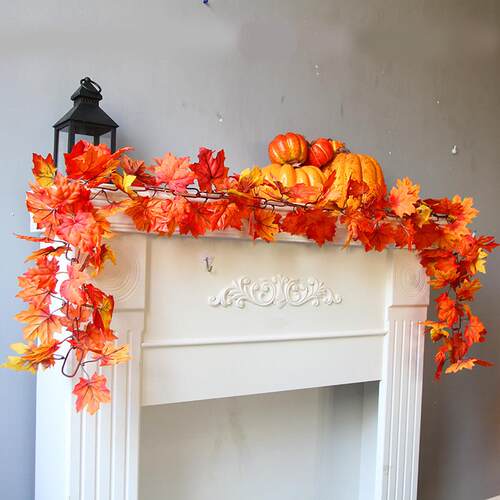 1.7米圣诞藤条装饰品商场酒吧墙壁挂件橱窗枫叶款藤蔓万圣节花环