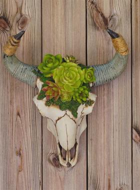 仿真多肉牛角壁挂式摆件立体动物墙饰头骨大牛家居装饰品挂件