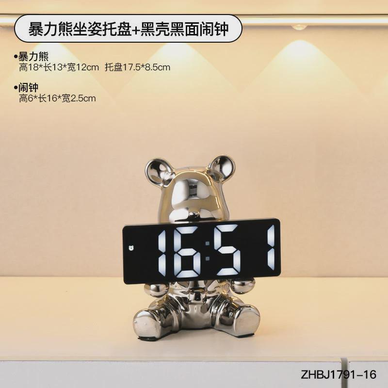 家用客厅桌面数字智能台钟高颜值闹钟卧室台式钟表摆放电子钟摆件