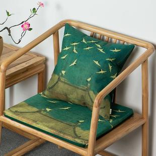 瑞鹤图中式抱枕中国风沙发家具茶楼倚靠客厅靠垫亚麻窗靠枕