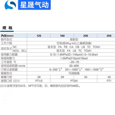 SC100X300S亚德客型标准气缸SC250-50可定制铝合金大缸径拉杆气缸