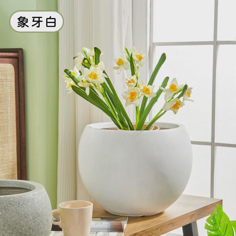 镁客厅花盆简约圆球泥商场室内外落地大号绿植盆栽水泥