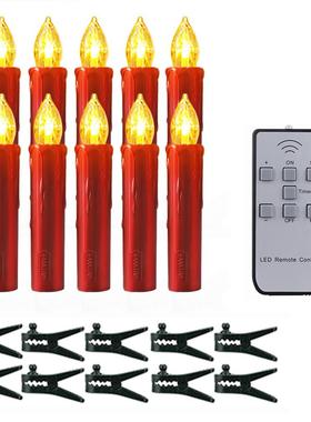 led电子蜡烛灯红色外壳装饰夹子定时圣诞树带7键遥控杆蜡