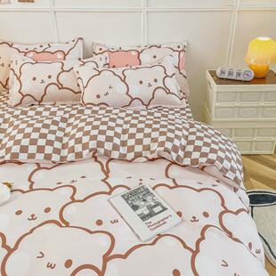 7N床单ins风四件套水洗棉寝室床上三件套女学生被套罩单人床品套