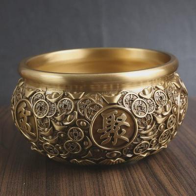 唐腾铜艺黄铜聚宝盆家居客厅铜钱聚宝盆大号纯铜摆件金属铜制品