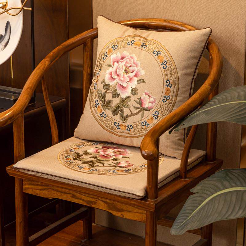 靠垫抱枕电脑刺绣新中式沙发垫实木沙发垫亚麻坐垫