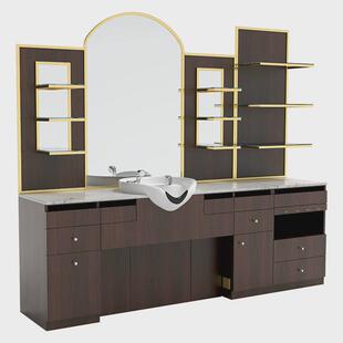 剪发镜台柜子一体美发镜台理发店镜台雅龙复古美发店镜台发廊专用