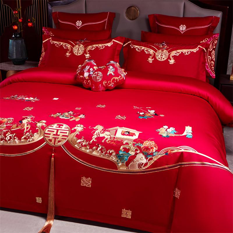 3N公主结婚床上用品四件套婚礼陪嫁八件套红色纯被子一整套喜