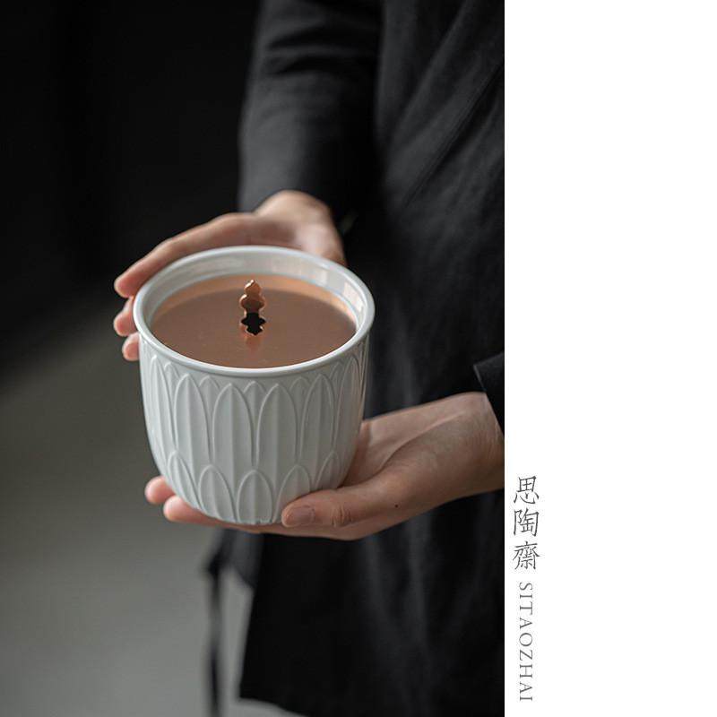 莲花建水茶洗中式刻绘功夫茶具配件水盂笔洗陶瓷过滤茶渣缸废水缸