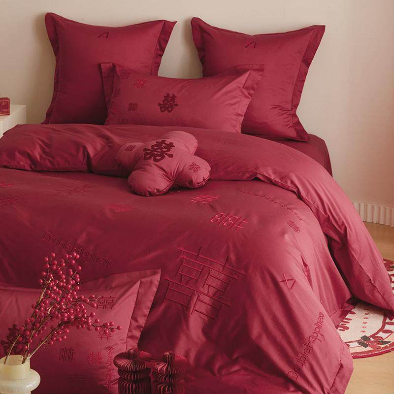 简约新中式纯棉四件套结婚床上用品婚庆全棉100s婚嫁喜被国潮新婚,床上用品,婚庆床品套件,淘宝优惠券,粉丝福利购,淘宝优惠卷
