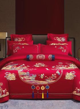 九喜狐长绒棉百六件套婚庆床上用品结婚子图四件套被套红色婚礼红