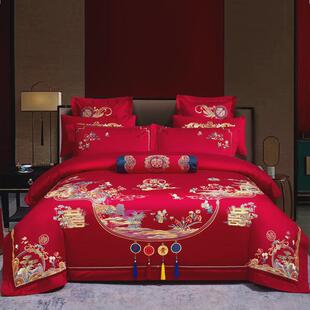 九喜狐结婚长绒棉六件套婚庆床上用品百子图四件套被套红色婚礼红