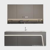 轻奢风岩板热弯一体盆橡木浴室柜组合吊柜多功能镜柜洗手洗脸洗漱