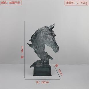 现代简约透明树脂马头雕塑工艺品摆件客厅书房玄关样板房家居饰品