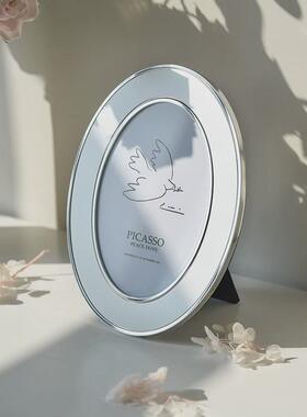 19ek摆复古椭圆形相框摆台金属黑色银色6寸7金色客厅简约桌欧式照