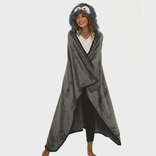 树懒披风卡通动物毛毯休闲连帽法兰绒毯驼色TV电视毯Blanket