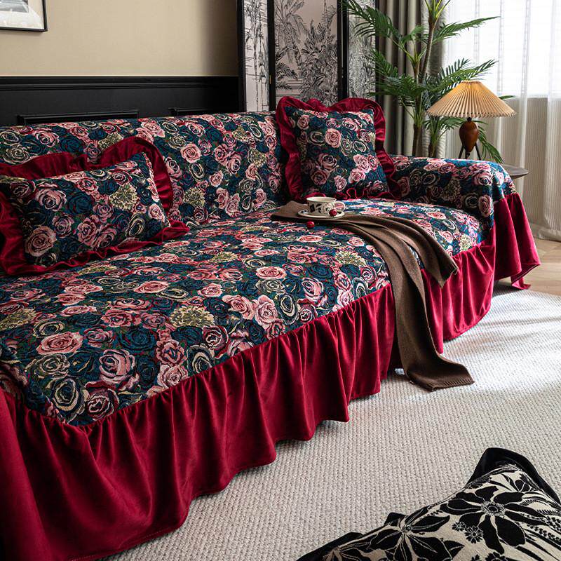 美式提花沙发套罩高级感全包耐脏沙发布盖直排沙发三人位一体式巾