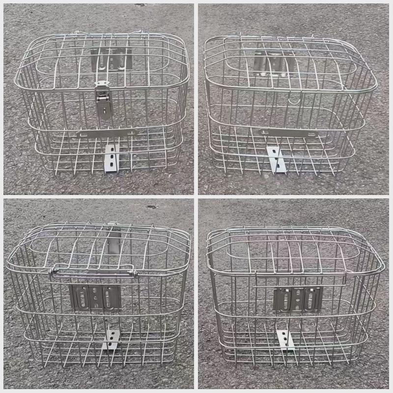 中小号不锈钢车筐车篮子车篓箩筐电动车自行前后菜篮带内胆锁扣