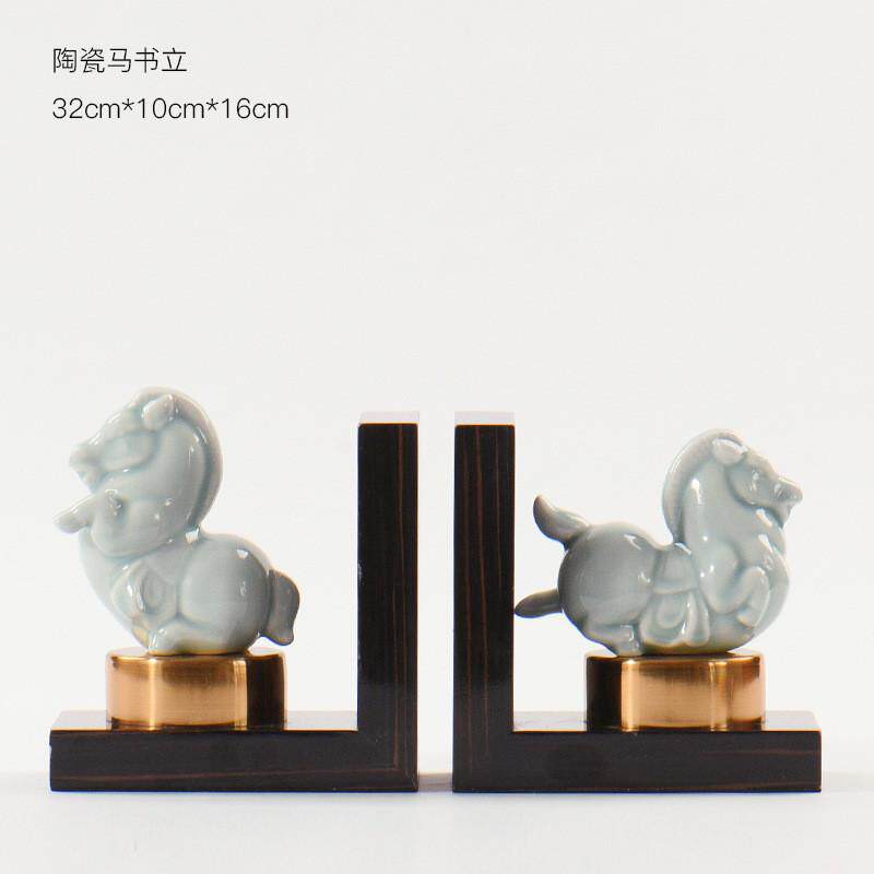 新中式玉瓷工艺书靠欧式美式新中式书房样板间艺术摆件马饰品书档