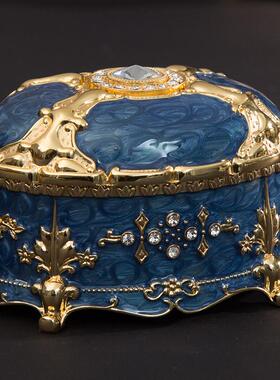 欧式金属创意珐琅彩镶钻单层珠宝盒轻奢精美复古公主首饰收纳盒