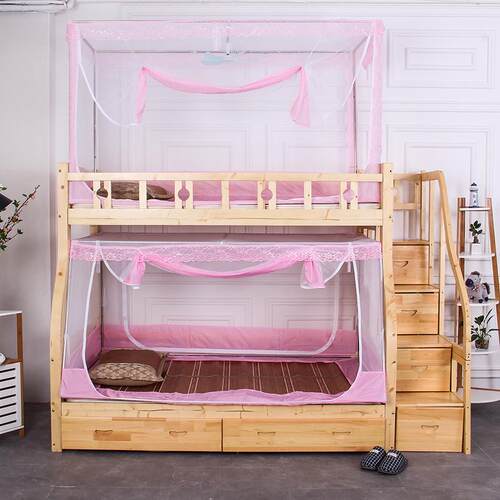 子母床蚊帐130安装了书架款180高低双层床梯形儿童蚊帐110上铺160