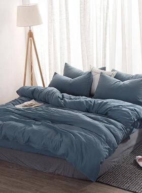 纯色水洗棉床单床笠款三件四件套红色浅灰色绿色网红外贸床上用品