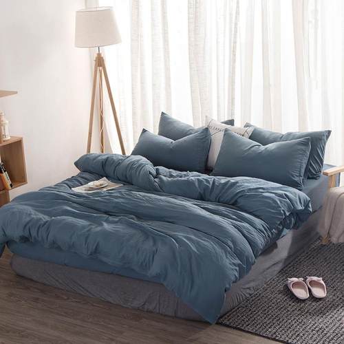 纯色水洗棉床单床笠款三件四件套红色浅灰色绿色网红外贸床上用品