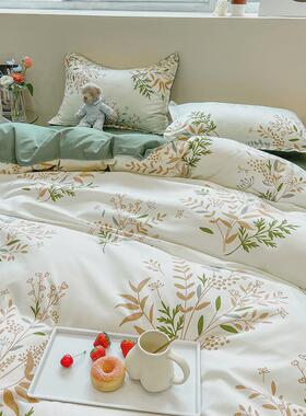 a524小清新四件套碎花被罩新款夏季简约水洗棉床单被套三件套学生