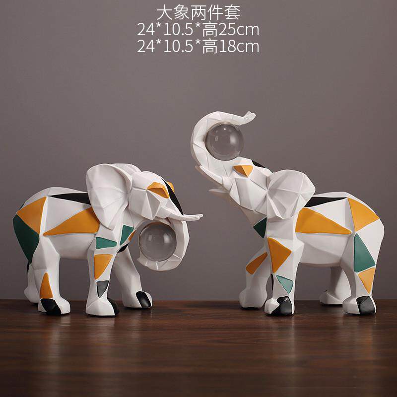 简约现代几何情侣麋鹿大象顶树脂客厅水晶球创意摆件家居软装饰品