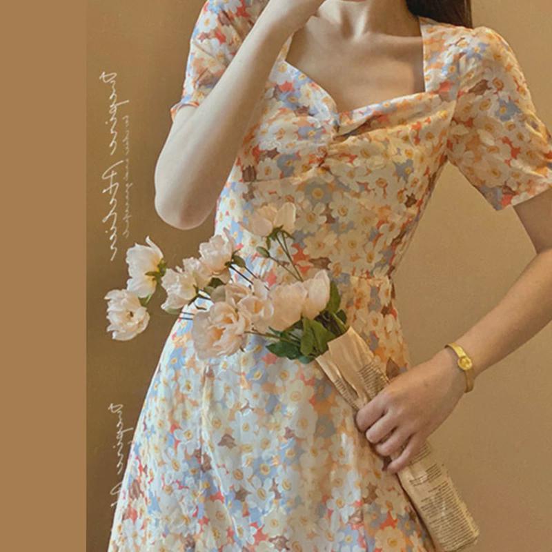 2024桔梗法式初恋小个子森系公主可盐可甜碎花连衣裙子女夏季