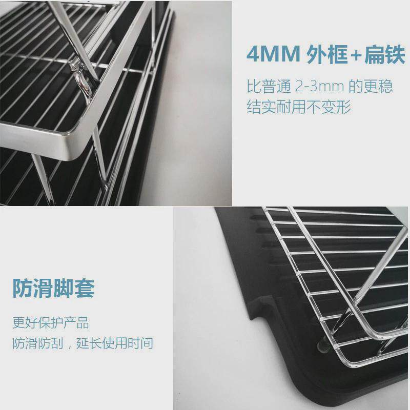 日式可挂杯碗碟架双层铁线带钩碗架置物架厨房沥水架放餐具收纳架