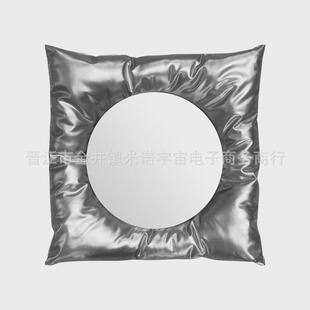 布艺圆形挂墙装饰镜子民宿酒店化妆镜家用梳妆台ins客厅卧室摆件