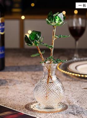 礼品水晶工艺品玫瑰花摆件情人节女朋友老婆节日母亲节客厅装饰品