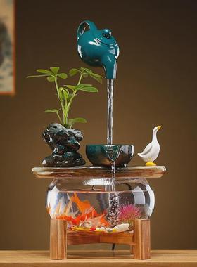 循环流水器摆件客厅家居办公室创意生财玻璃鱼缸景观开业桌面礼品