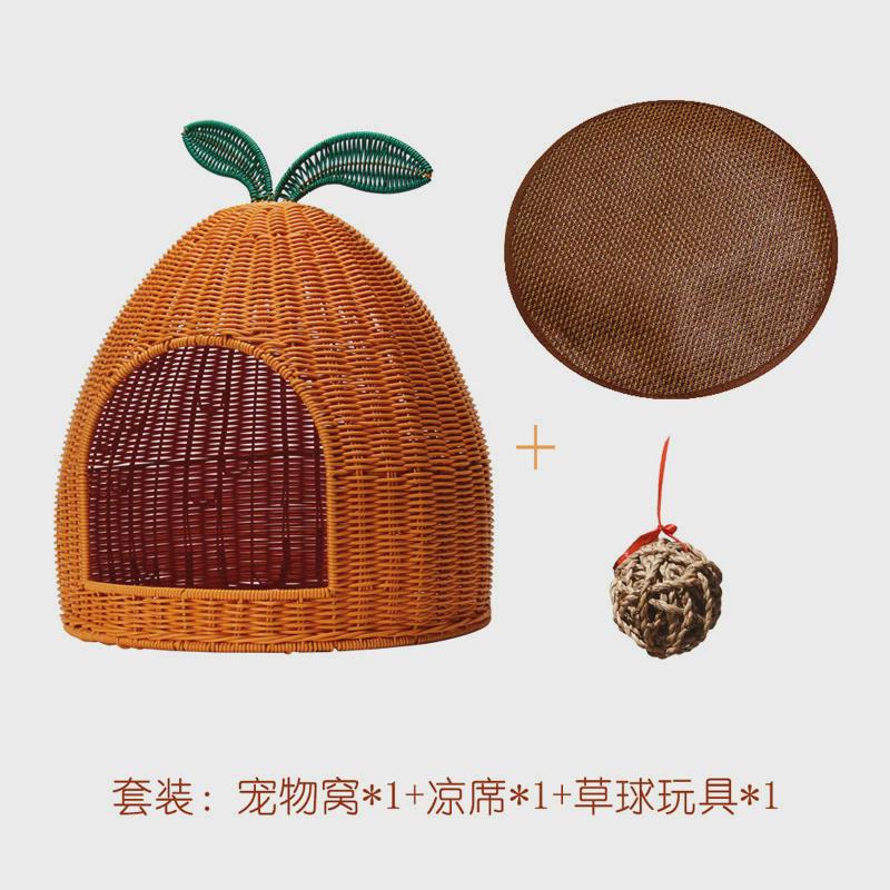 可水洗藤编透气猫窝四季通用宠物窝幼猫猫屋别墅半封闭式宠物用品