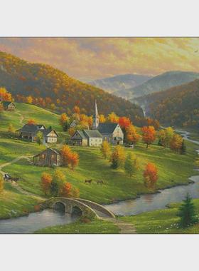 bc10秋日山谷十字绣2023新款自己绣手工客厅餐厅书房风景简约现代