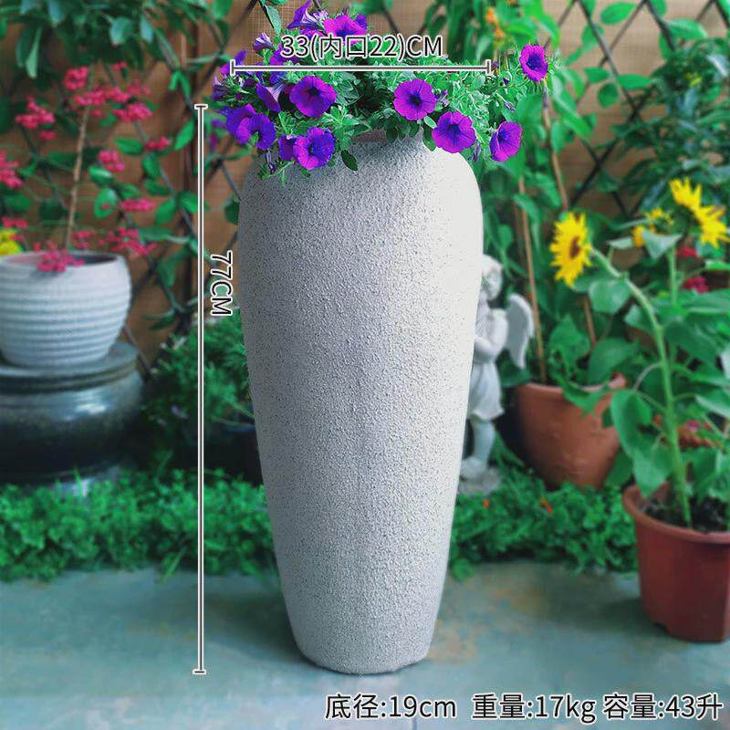 特惠户外园艺落地造景工程花盆真石面花器家用节水白色花瓶大口径