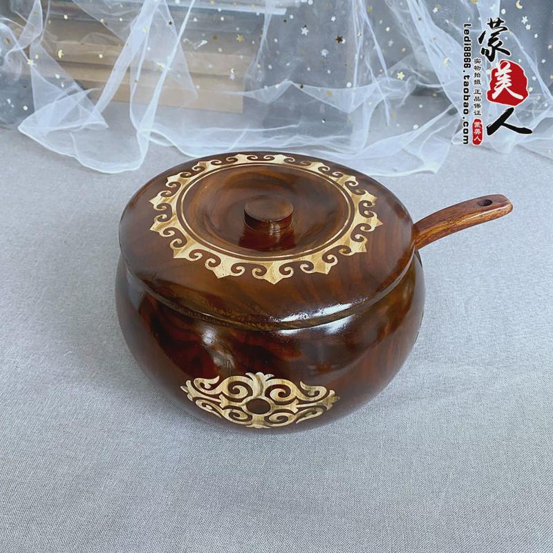 6b76实木一体炒米面碗带勺木质餐具内蒙古特色加厚家用木碗收纳碗