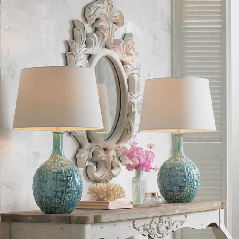 美式陶瓷台灯家用地中海现代简约蓝色样板房复古客厅卧室床头台灯