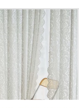 rkt4挂勾打孔韩式魔术贴双边蕾丝法式复古钉珠白色浪漫阳台窗帘纱