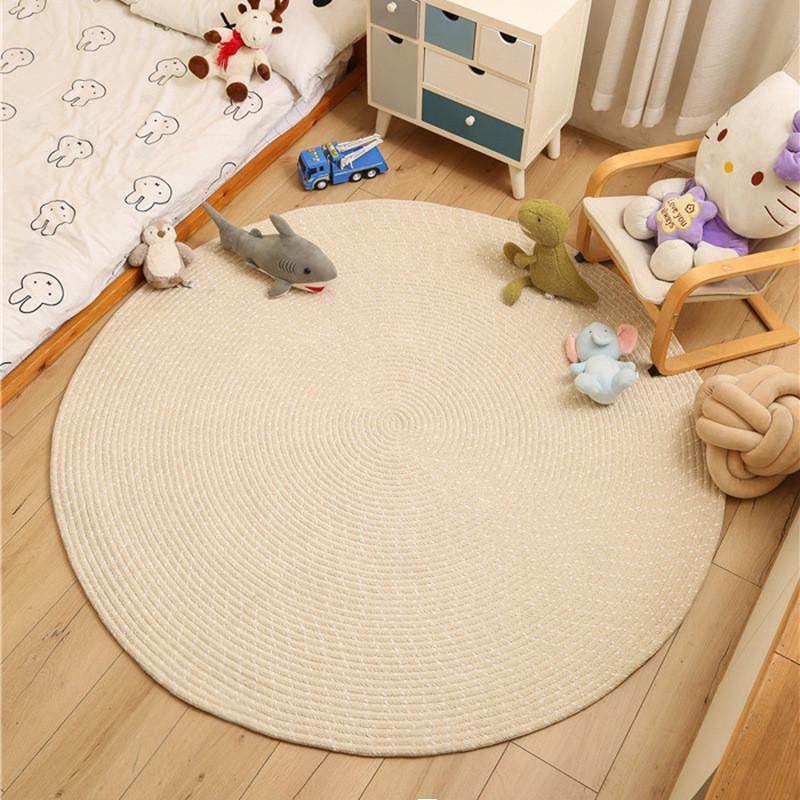 简约纯手工编织棉线垫子简约圆形桌垫机垫子吸水可编织洗地毯地垫