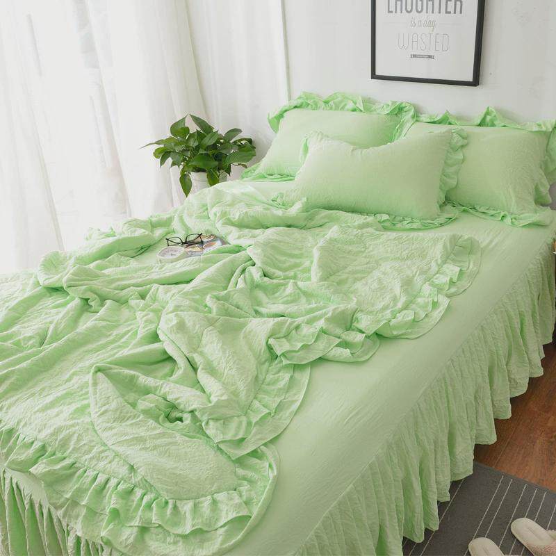 bb4c批发春夏款水洗棉公主风床裙蕾丝四件套小清新刺绣款全棉