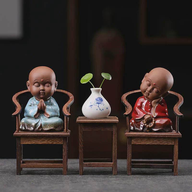 xei3中式禅意个性小和尚家居装饰工艺品摆件茶道茶桌套装玩茶宠茶