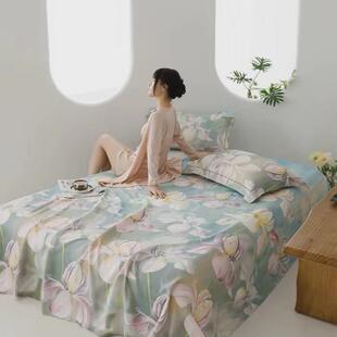 夏季天然竹纤维凉感床单枕套三件套冰丝软凉席裸睡新款加厚被单子