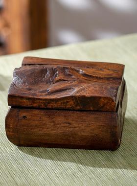 泰国木雕收纳盒复古木质饰品盒子实木名片盒创意方形桌面装饰摆件