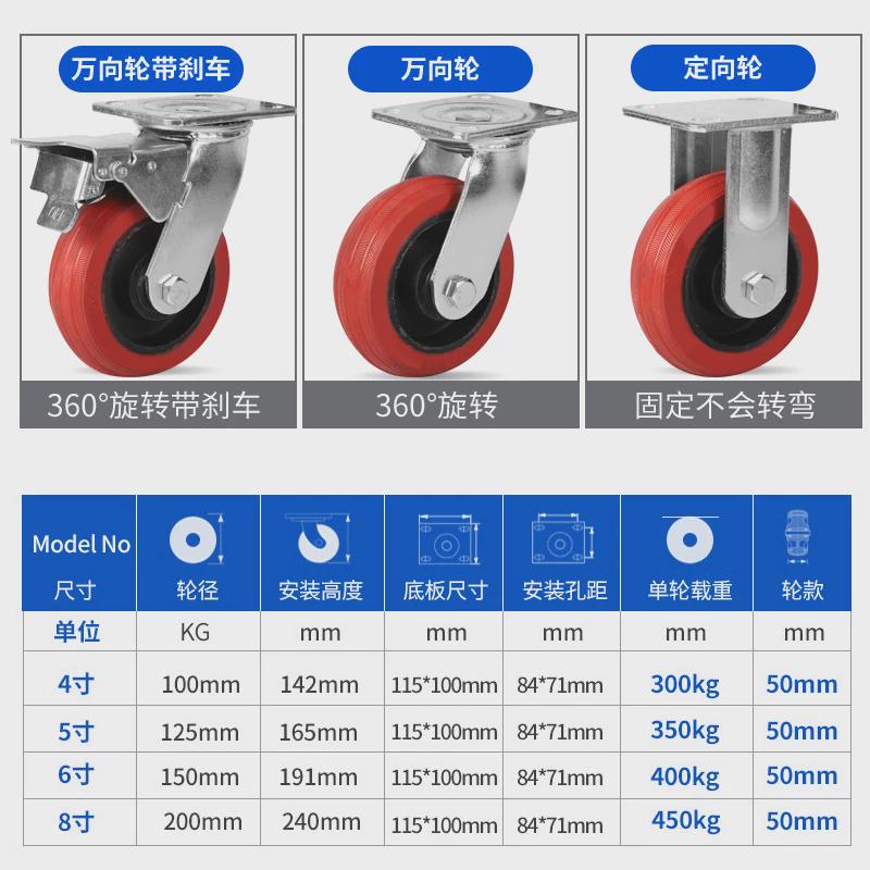 重型4寸5寸6寸8寸耐高温轮铁芯硅胶轮烤箱静音轮推车轮软胶万向轮