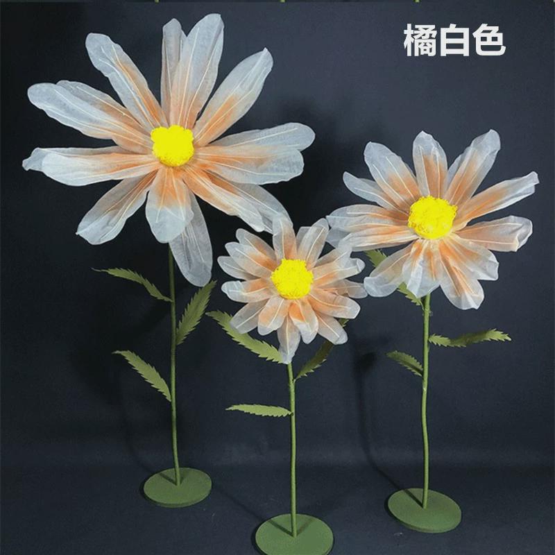新款丝网雏菊手工纸花婚庆花橱窗装饰道具纱花场景布置婚礼路引花